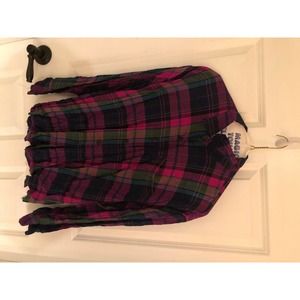 Womens red and black plaid button up (New)